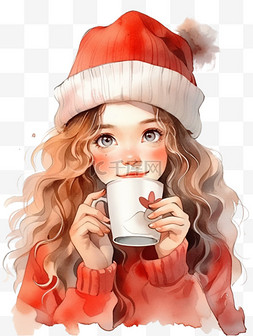 手绘冬天新年可爱女孩咖啡元素