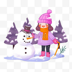 雪地里可爱孩子堆雪人卡通元素手