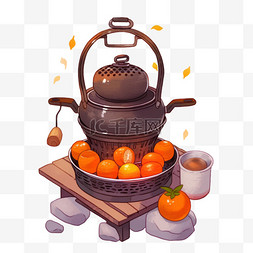 围炉煮茶插画图片_春节温馨围炉煮茶冬季菜肴5设计