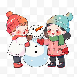 冬天图片_冬天可爱的孩子堆雪人雪地里卡通