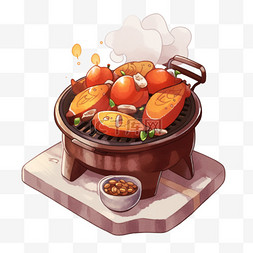 围炉煮茶插画图片_春节温馨围炉煮茶冬季菜肴1素材