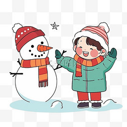 可爱的卡通雪人图片_冬天雪地里可爱的孩子堆雪人元素