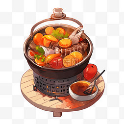 春节温馨围炉煮茶冬季菜肴19免抠