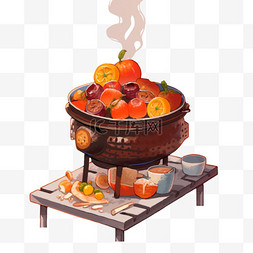围炉煮茶插画图片_春节温馨围炉煮茶冬季菜肴26图片