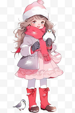 放鸽子图片_卡通冬天可爱女孩放鸽子手绘元素
