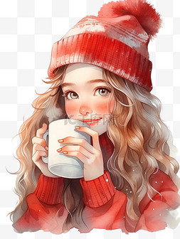 可爱手绘戴眼镜图片_冬天新年咖啡可爱女孩手绘元素