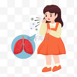 预防新型肺炎折页图片_呼吸道感染咳嗽女孩png图片
