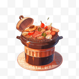 特色炖煮烤肉图片_春节温馨围炉煮茶冬季菜肴28免抠