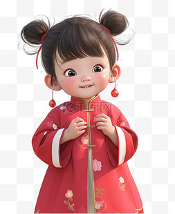 卡通女孩红衣图片_新年穿着红色喜庆服装的孩子png图