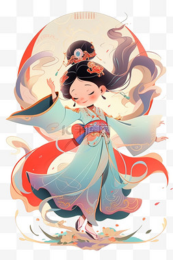 敦煌色图片_古典女孩迎新年中国手绘元素
