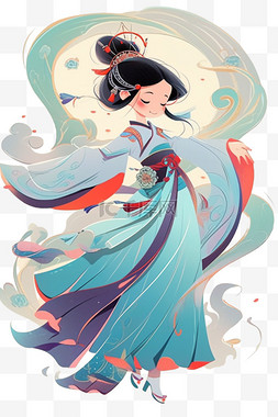 明亮色调图片_中国古典手绘女孩迎新年元素
