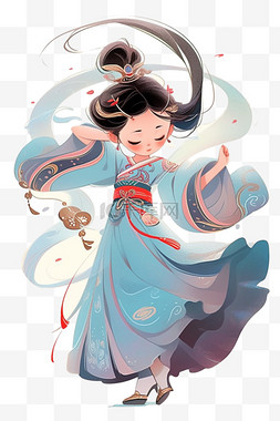 明亮色调图片_古典女孩迎新年手绘中国元素