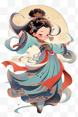 敦煌卡通图片_迎新年中国古典女孩手绘元素