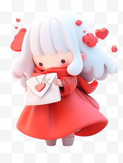 娃娃小女孩图片_3D新年穿着红色喜庆服装小女孩4图