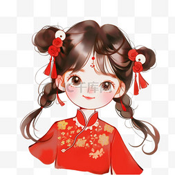 描边花纹图片_可爱女孩卡通手绘新年元素