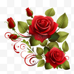 红玫瑰花图片_两朵红玫瑰花情人节装饰元素