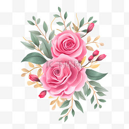 粉色玫瑰水彩画情人节装饰元素