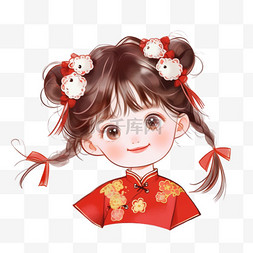 中式花纹卡通图片_卡通新年可爱女孩手绘元素