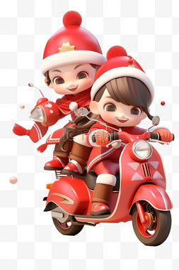 骑摩托车的男孩图片_新年立体免抠可爱孩子摩托车元素