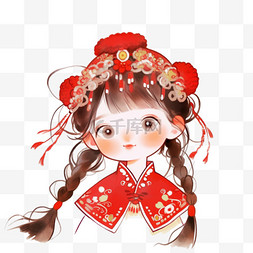 中式花纹图片_新年手绘可爱女孩卡通元素