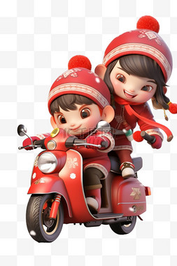 男孩骑着摩托车图片_新年可爱孩子摩托车元素立体免抠