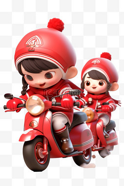 男孩骑着摩托车图片_新年元素可爱孩子摩托车立体免抠