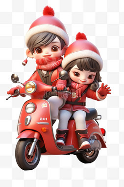 骑摩托车的男孩图片_免抠元素新年可爱孩子摩托车立体