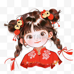 中式花纹图片_可爱女孩卡通新年手绘元素