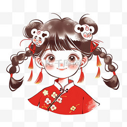 描边花纹图片_新年可爱女孩卡通手绘元素