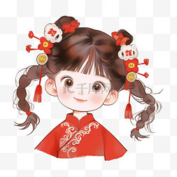 线性花纹背景图片_新年可爱女孩元素卡通手绘