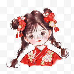 线性花纹背景图片_新年可爱女孩卡通元素手绘