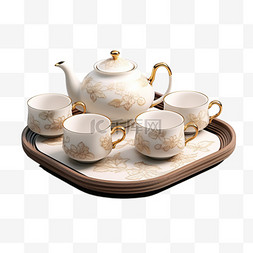 特色茶具艺术元素立体免扣图案
