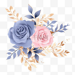 唯美蓝粉色玫瑰花情人节插画装饰