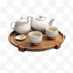 3d茶具艺术元素立体免扣图案