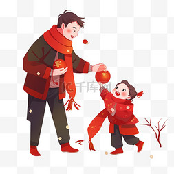 拿糖葫芦图片_新年父子俩开心玩耍卡通手绘元素