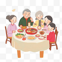 过年吃年夜饭图片_一家人团聚团圆卡通手绘元素新年