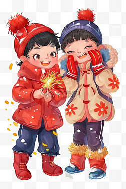 毛线帽图片_新年孩子手绘放烟花卡通元素