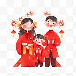 春节背景图片_卡通手绘新年一家人祝福拜年元素