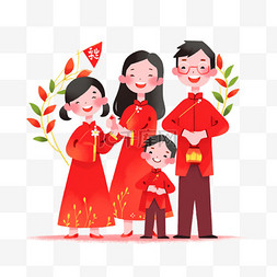 春节红色喜庆背景图片_新年一家人卡通祝福拜年手绘元素