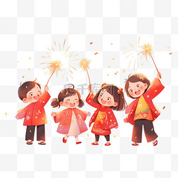 红色烟花喜庆背景图片_新年燃放烟花卡通手绘元素可爱孩