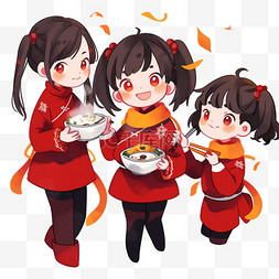 春节开心的女孩图片_新年手绘元宵节孩子元宵卡通元素