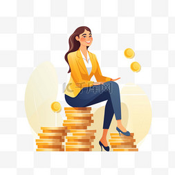 堆硬币图片_货币金融理财财富投资女人坐在一