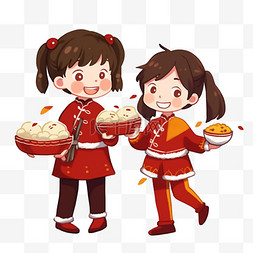 春节开心的女孩图片_新年元宵节孩子卡通元宵手绘元素