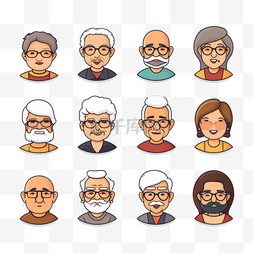 相拥的老年夫妻图片_人物头像矢量线描集老年男女平面