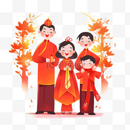 新年春节拜年祝福图片_新年手绘一家人祝福拜年卡通元素