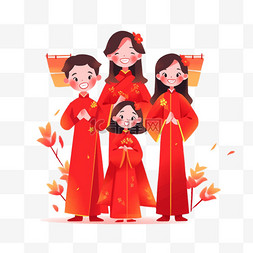 春节背景图片_新年一家人祝福卡通拜年手绘元素