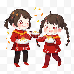 春节开心的女孩图片_新年手绘元素元宵节孩子元宵卡通