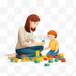 玩积木孩子图片_孩子和一个女人玩积木