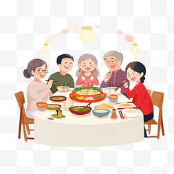 爷爷奶奶坐着图片_新年一家人团圆团聚卡通手绘元素