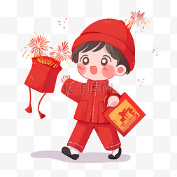 购物袋红色图片_孩子烟花新年卡通手绘元素